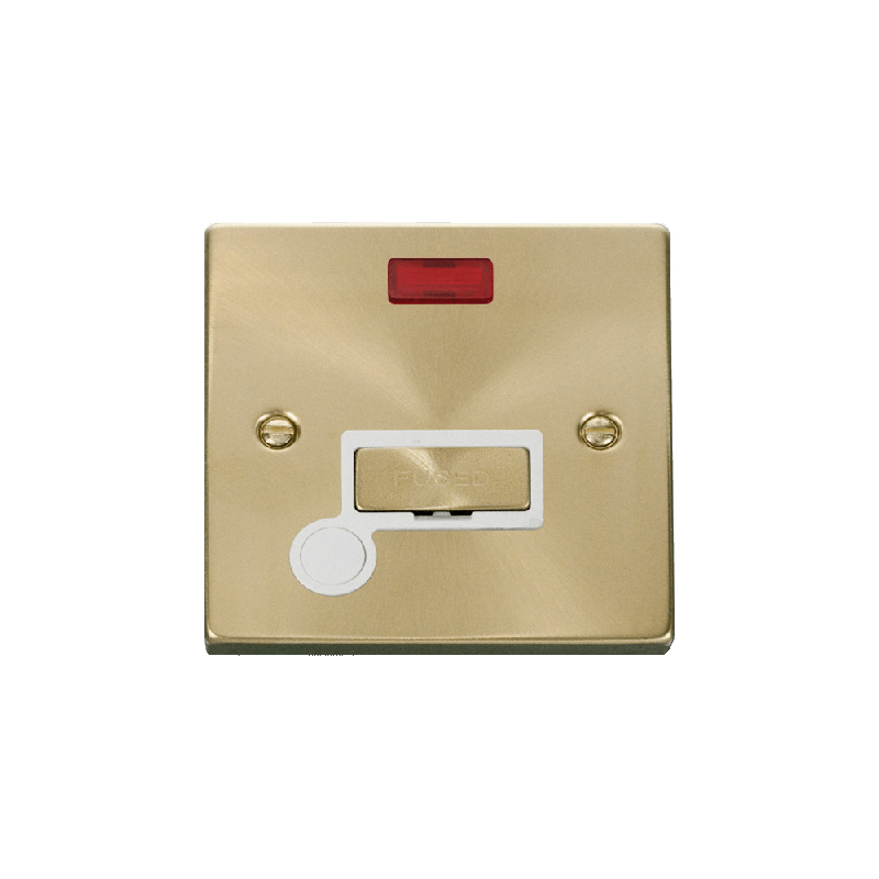 Click Deco 13A Fused 'Ingot' Connection Unit With Flex Outlet & Neon Satin Brass Insert White