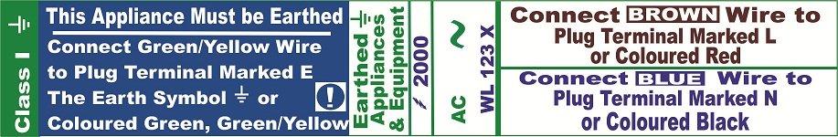 WL123 X - Wiring Code Class I Equipment
[WL123X]