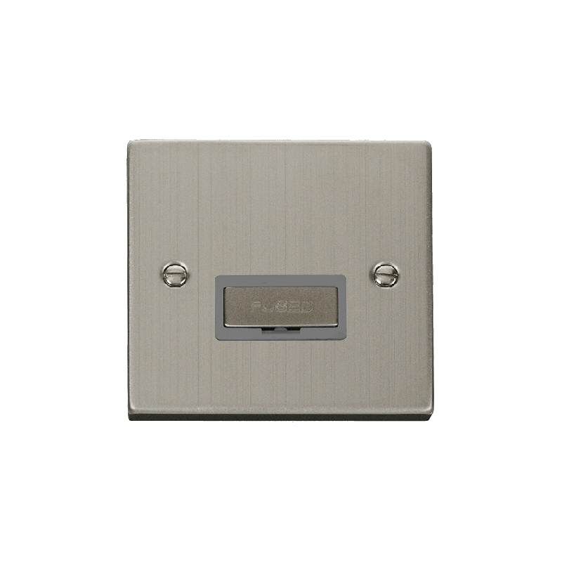 Click Deco 13A Fused 'Ingot' Connection Unit Stainless Steel Insert Grey