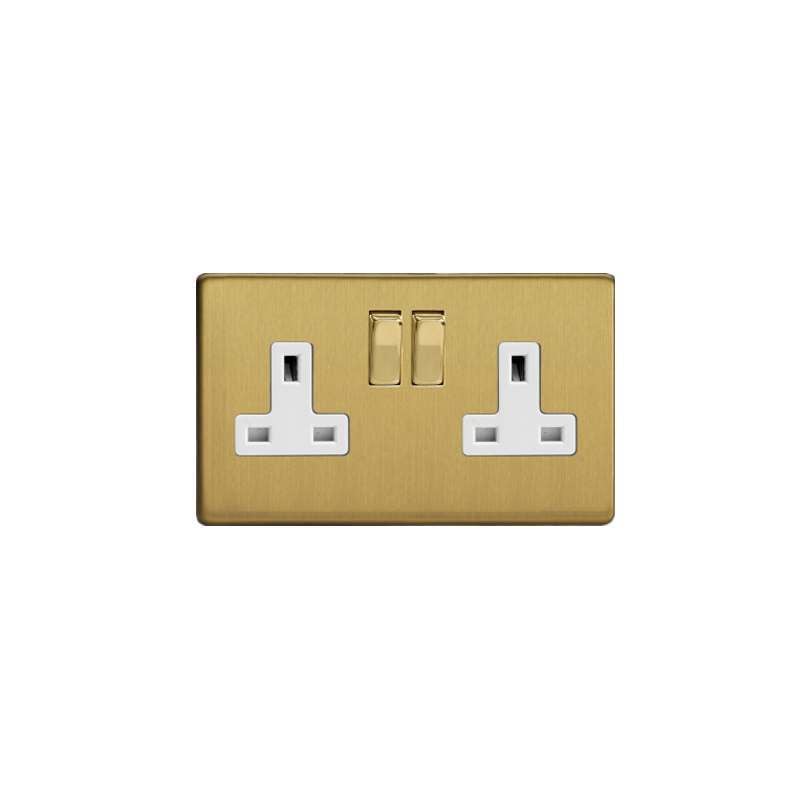 Varilight Screw Less Brushed Brass 2G 13A Switched Socket White