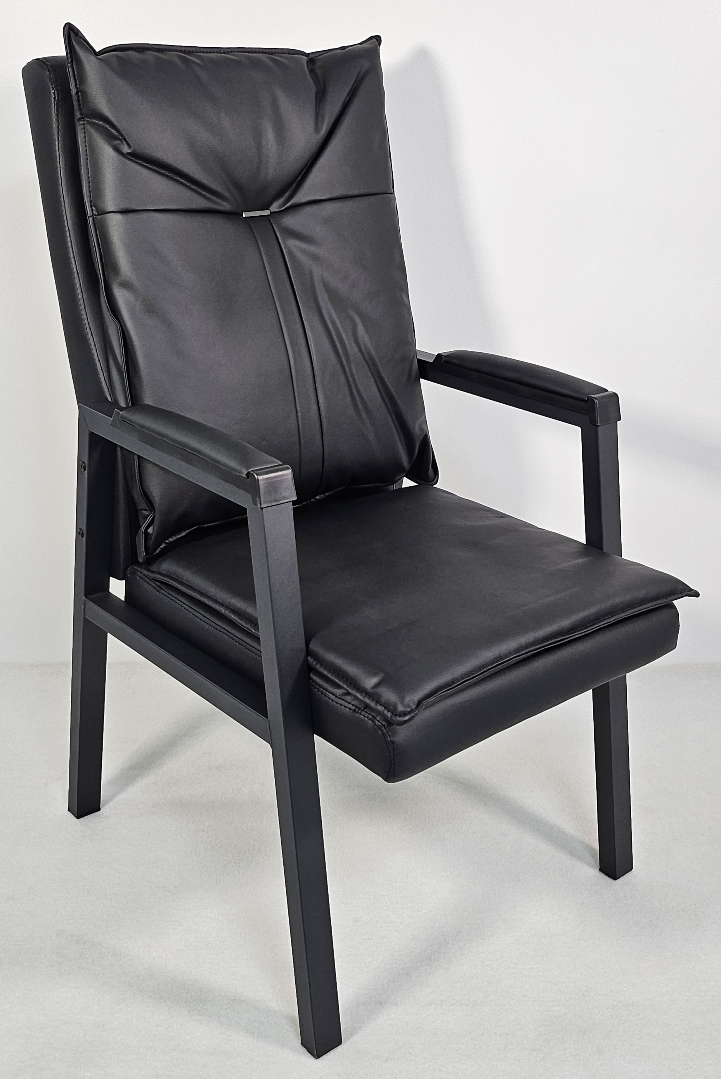 Black Leather Visitor Chair with Steel Frame - 012 Huddersfield