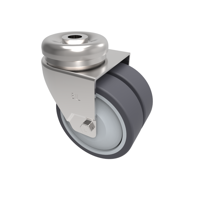 Grey Rubber Bolt Hole Swivel Castor 75mm 90kg Load