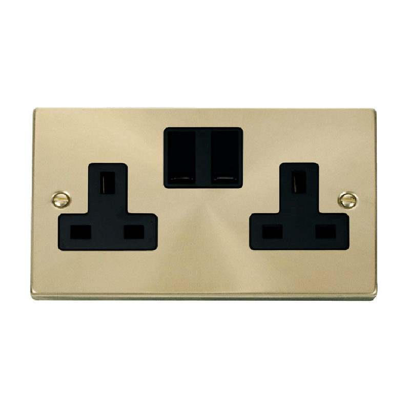 Click Deco 2 Gang 13A DP Switched Socket Outlet (Twin Earth) Satin Brass Insert Black