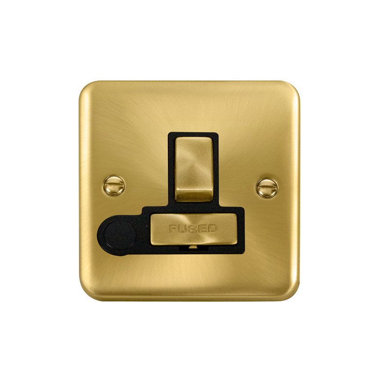 Click Deco Plus Switched Fused Spur Satin Brass Black Inserts Flex Outlet