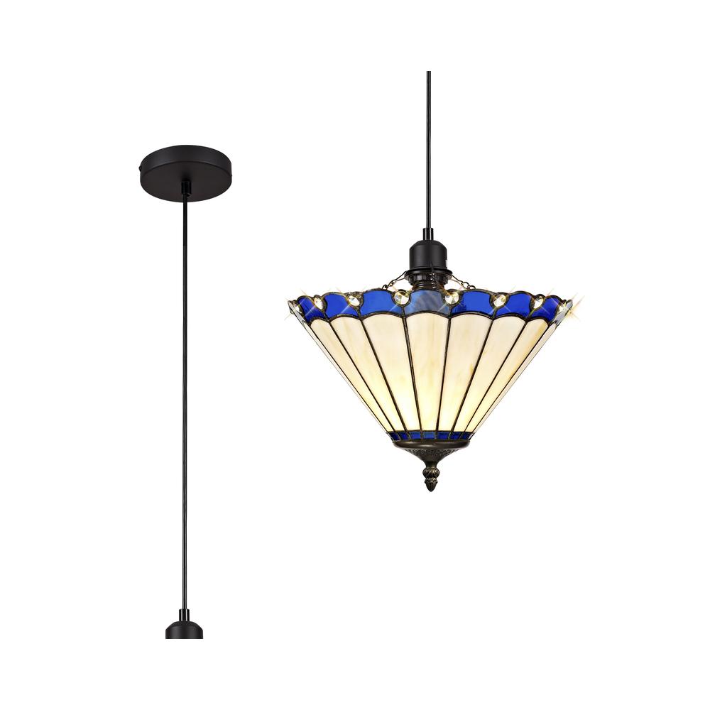 Luxuria Sleek 1 Light Uplighter Pendant E27 With 30cm Tiffany Shade Blue/Cream/Crystal/Black