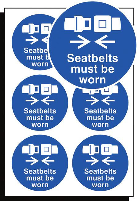 Seatbelts must be worn 65mm dia - sheet of 6