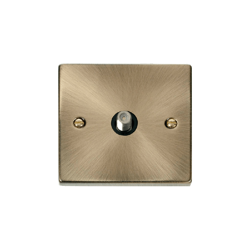 Click Deco 1 Gang Non-Isolated Satellite Socket Outlet Antique Brass Insert Black