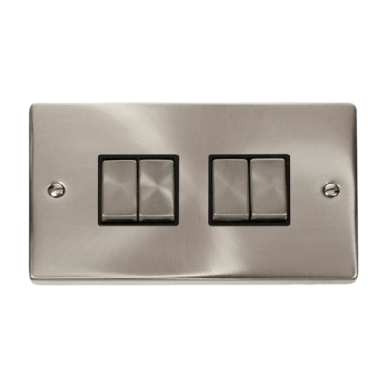 Click Deco 4 Gang 2 Way Ingot 10AX Switch Satin Chrome Black Inserts