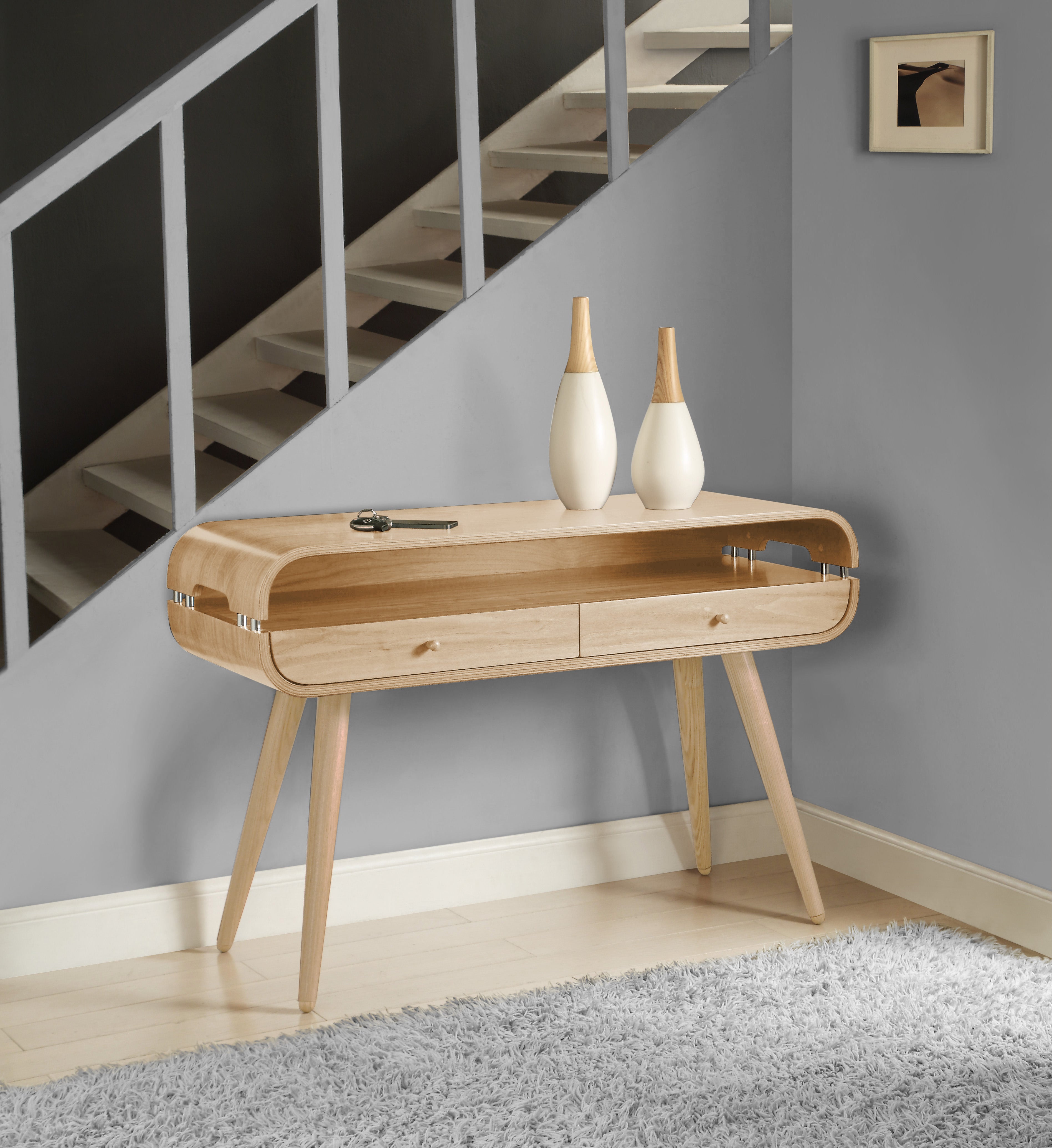 Modern Oak Veneer Console Table with Built in Storage - 1180mm - JF705 UK