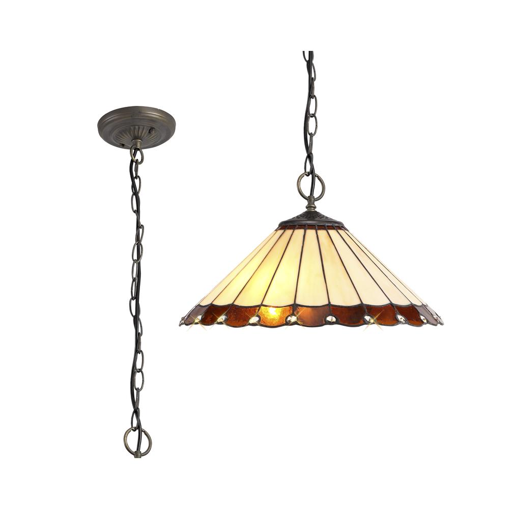 Luxuria Sleek 40.5cm 3 Light Downlighter Pendant E27 With 40cm Tiffany Shade Amber/Cream/Crystal/Aged Antique Brass