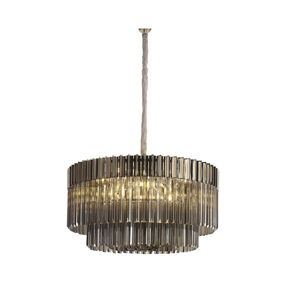 Luxuria Osiris 80cm Pendant Round 12 Light E14 Polished Nickel / Smoke Sculpted Glass