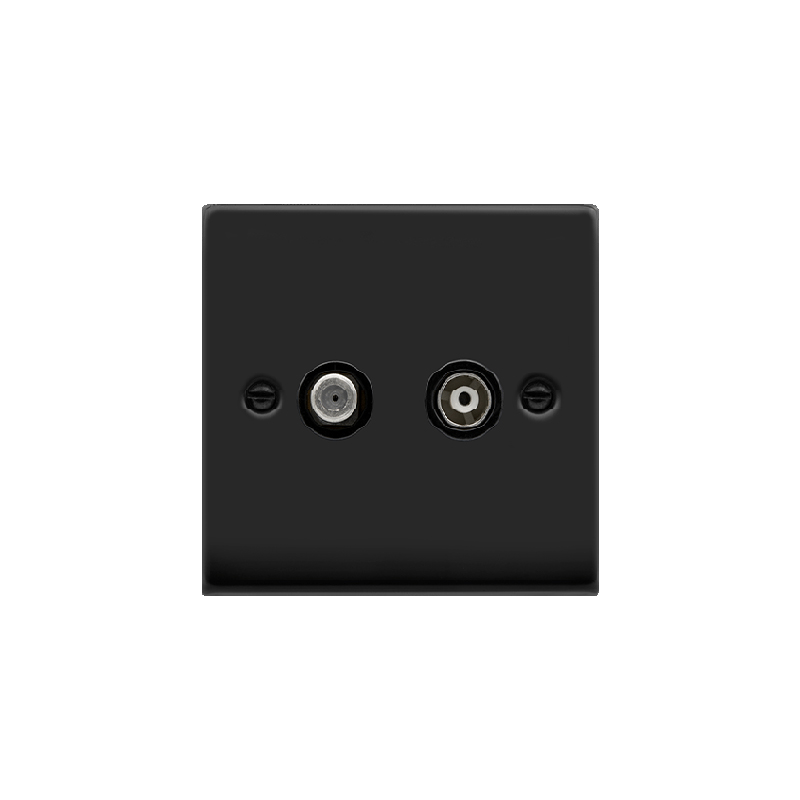 Click Deco 1 Gang Isolated Satellite & Isolated Coaxial Socket Outlet Matt Black Insert Black