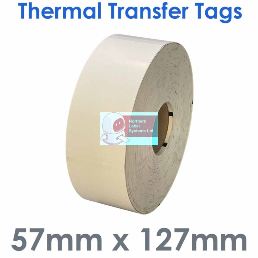 057127PERFCARD, 57mm x 127mm, Thermal Transfer Card Tags, 500 per roll, FOR LARGER LABEL PRINTERS