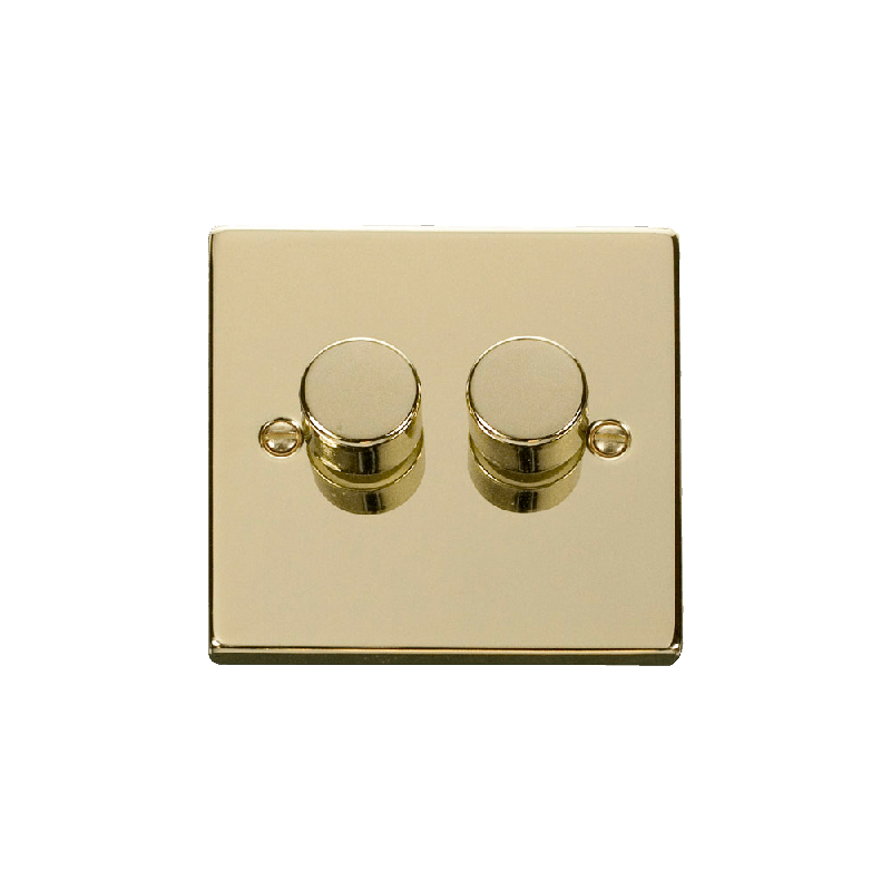 Click Deco 2 Gang 2 Way 400Va Leading Edge Dimmer Switch Polished Brass