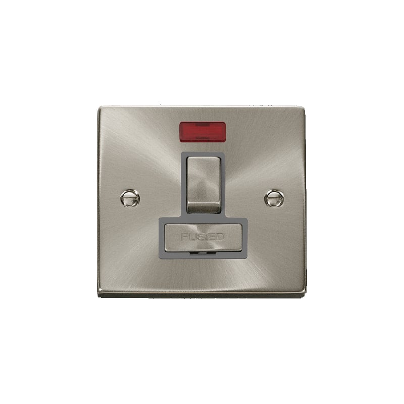 Click Deco 13A Fused 'Ingot' DP Switched Connection Unit With Neon Satin Chrome Insert Grey