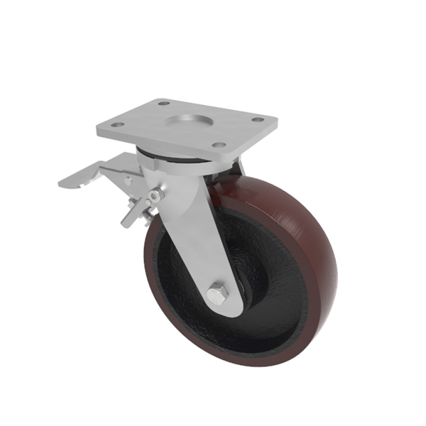 Polyurethane Cast Iron Plate Swivel Castor Brake 200mm 1000kg Load