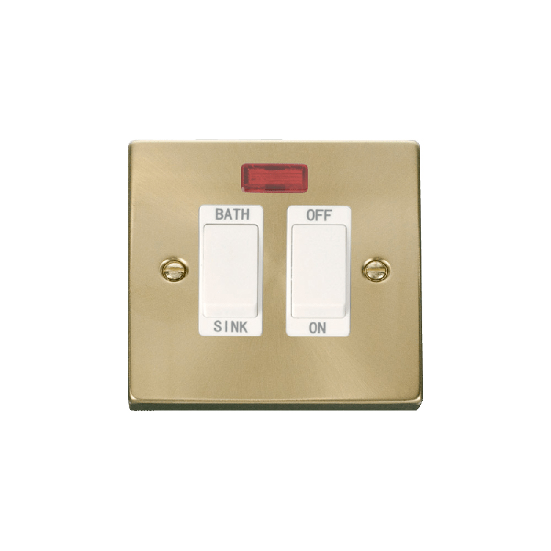 Click Deco 20A DP Sink/Bath Switch with Neon Satin Brass Insert White