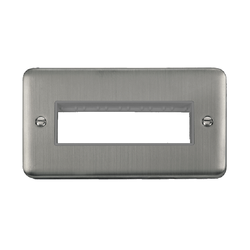 Click Deco Plus 2 Gang MiniGrid 6 Apertures Unfurnished Plate Stainless Steel Grey Inserts