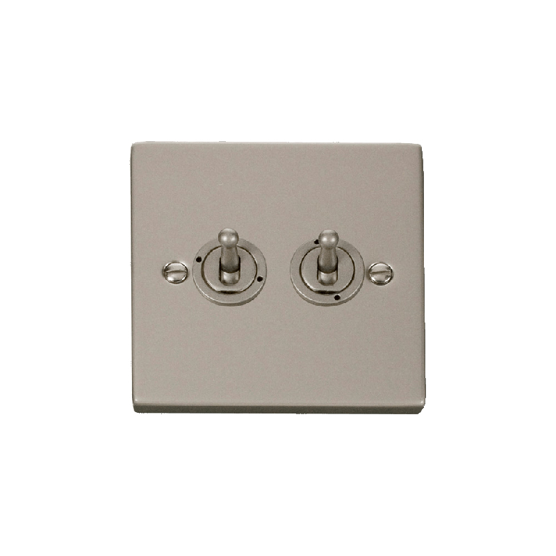 Click Deco 2 Gang 2 Way 10AX Toggle Switch Pearl Nickel