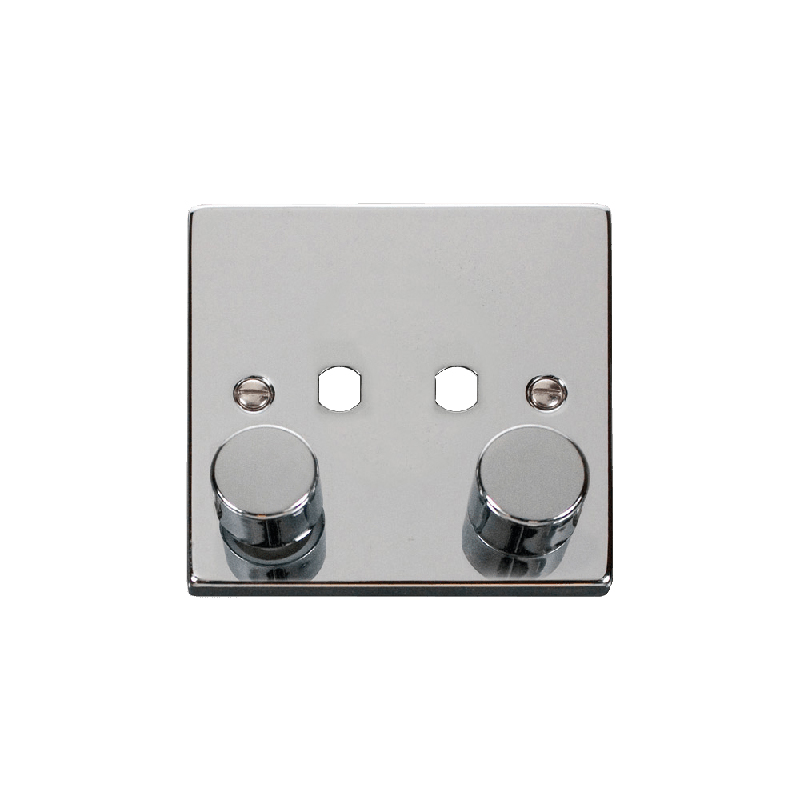 Click Deco 2 Gang Unfurnished Dimmer Plate and Knob (800W Max) Polished Chrome