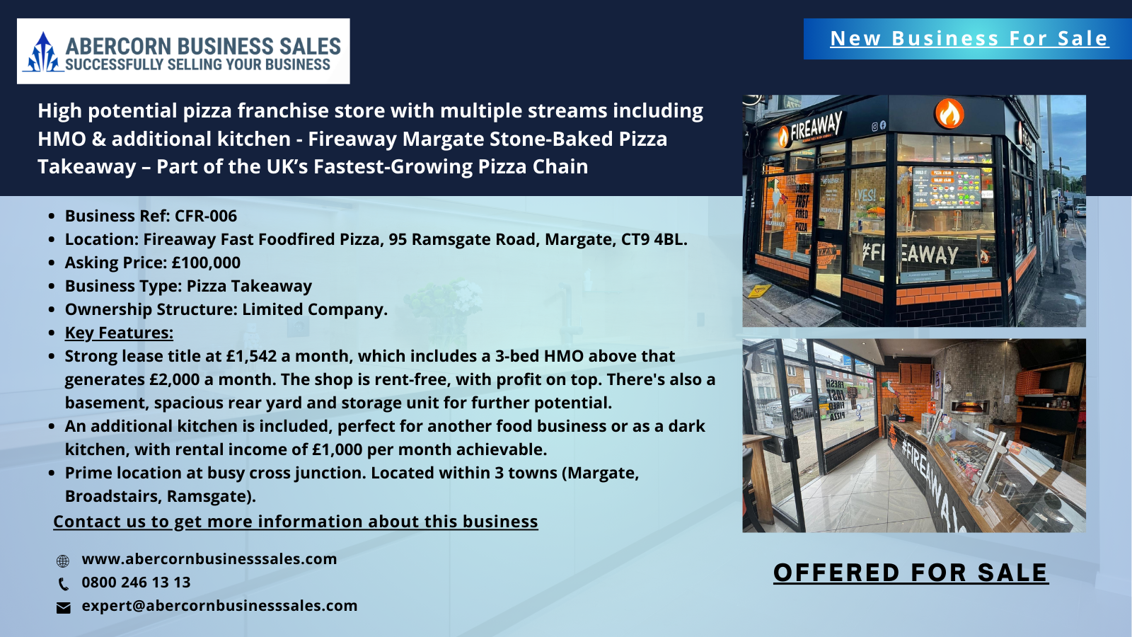 CFR-006 - High potential pizza franchise store with multiple streams including HMO &amp; additional kitchen - Fireaway Margate Stone-Baked Pizza Takeaway &ndash; Part of the UK&rsquo;s Fastest-Growing Pizza Chain