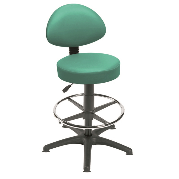 Gas Lift Examination Stool with Back Rest, Glides and Foot Ring - Mint