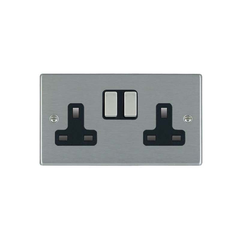 Hamilton Hartland Socket 2 Gang DP 13A Stainless Black