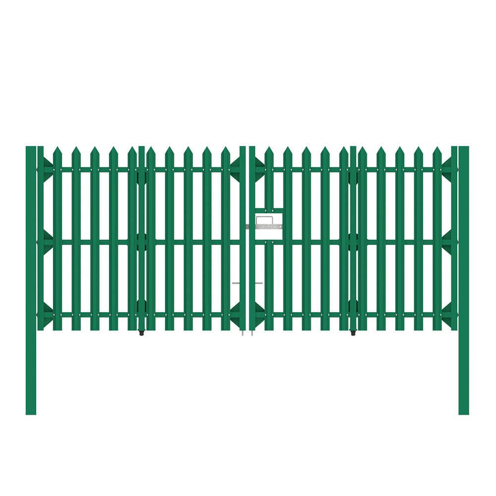 Green GRP Double Leaf Gate 2.4m H x 4mConcrete-in c/w Posts & Fittings