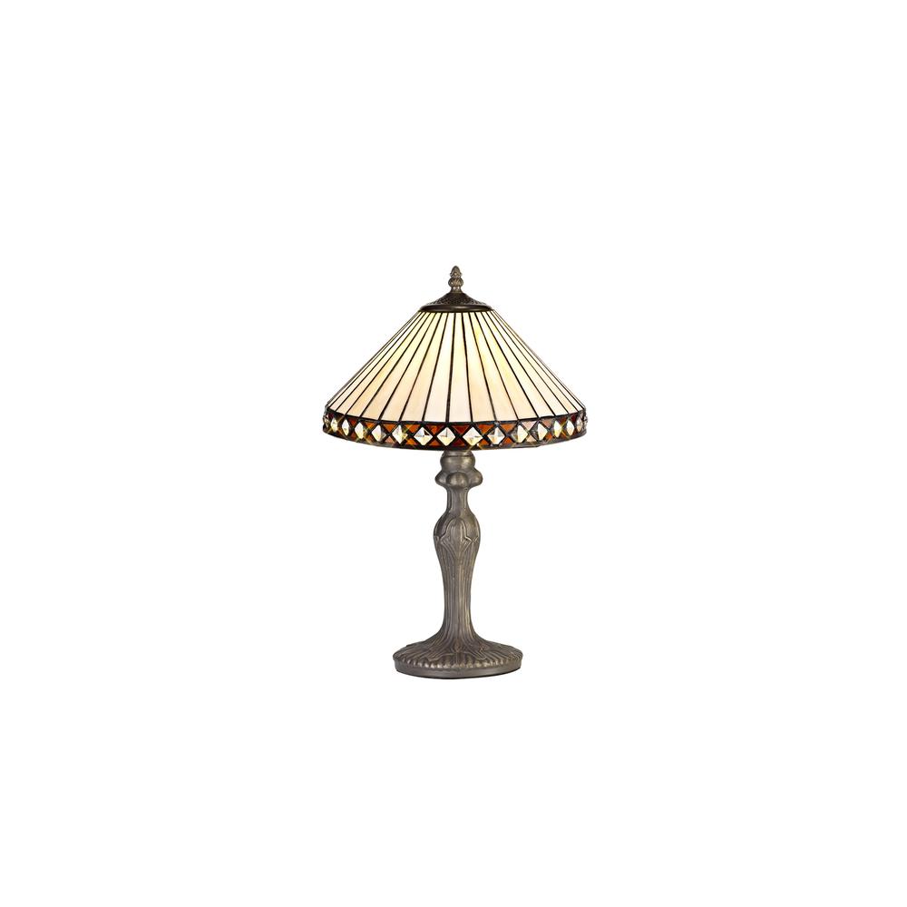 Luxuria Peacock Feather 1 Light Curved Table Lamp E27 With 30cm Tiffany Shade Amber/Cream/Crystal/Aged Antique Brass