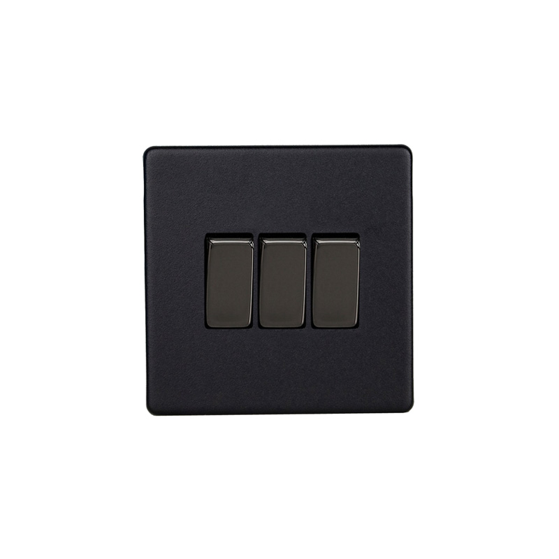 Varilight Urban 10A 3G Rocker Switch Matt Black Screw Less Plate