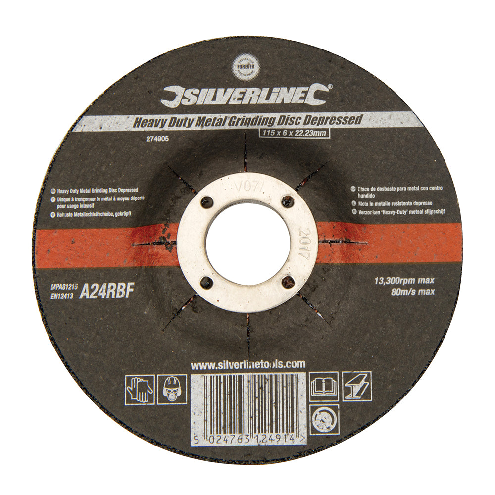 Silverline 274905 Heavy Duty Metal Grinding Disc Depressed 115 x 6 x 22.23mm