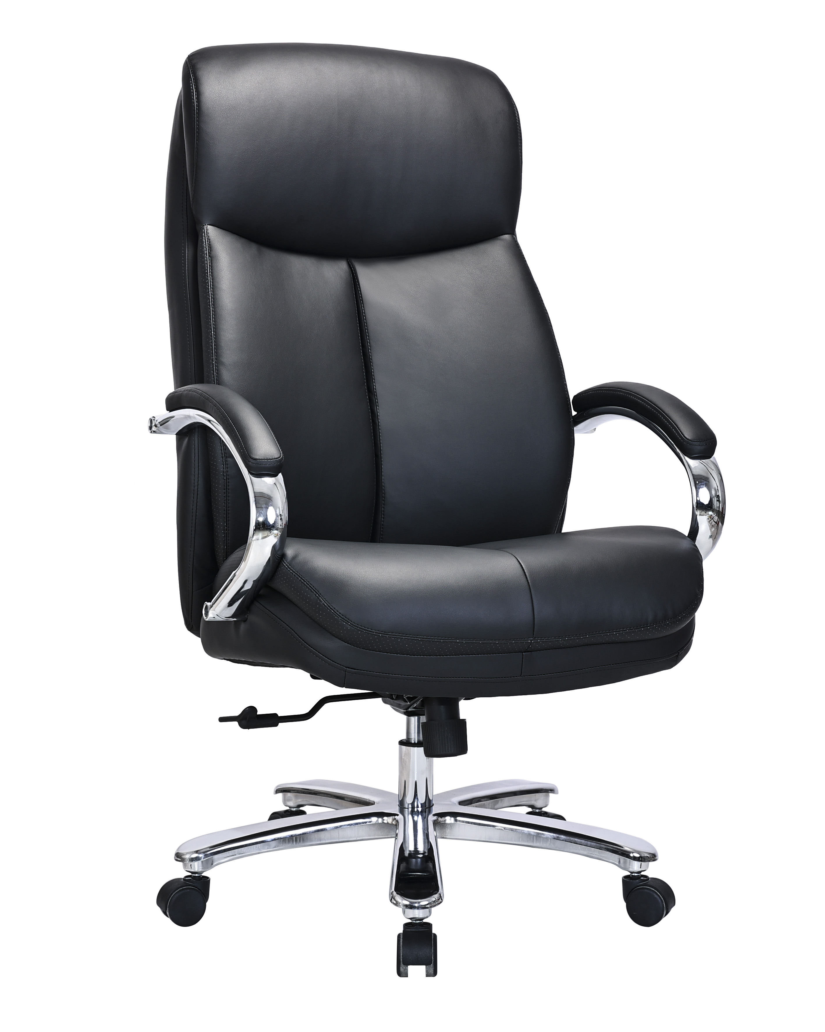 Specialising In Heavy-Duty 180kg Leather Executive Office Chair with XL Seat & Chrome Arms – Black - 2183E UK