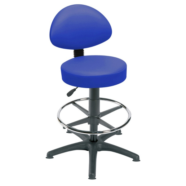 Gas Lift Examination Stool with Back Rest, Glides and Foot Ring - Mid Blue