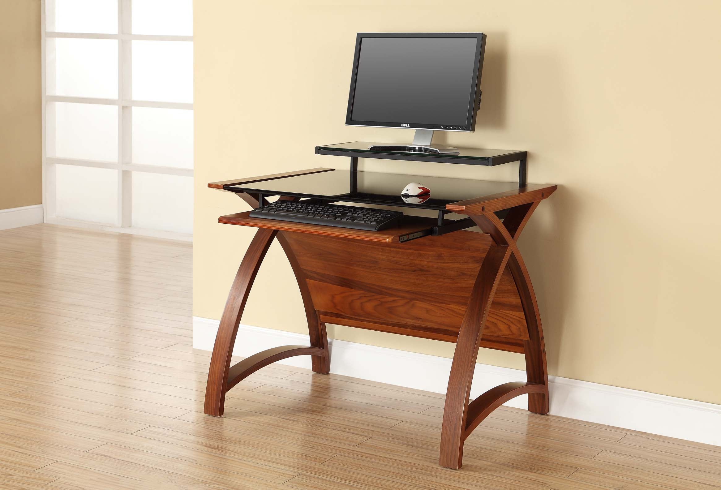 Providers Of Contemporary Quality Glass Home Office Desk in Walnut - 900mm - PC201-900 Huddersfield