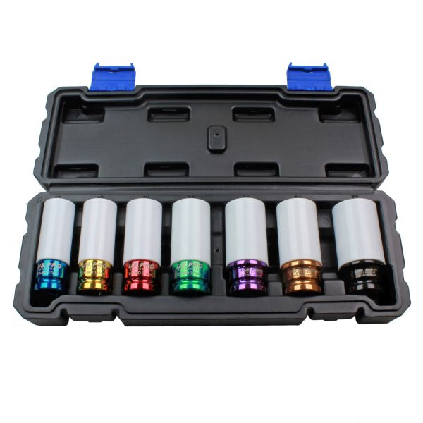 US PRO 3459 7pc 1/2" Dr Alloy Wheel Impact Socket Set Colour Coded