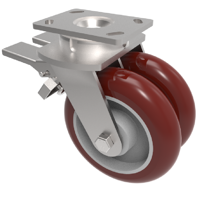 Ergonomic Polyurethane Plate Swivel Castor Brake 200mm 1500kg Load