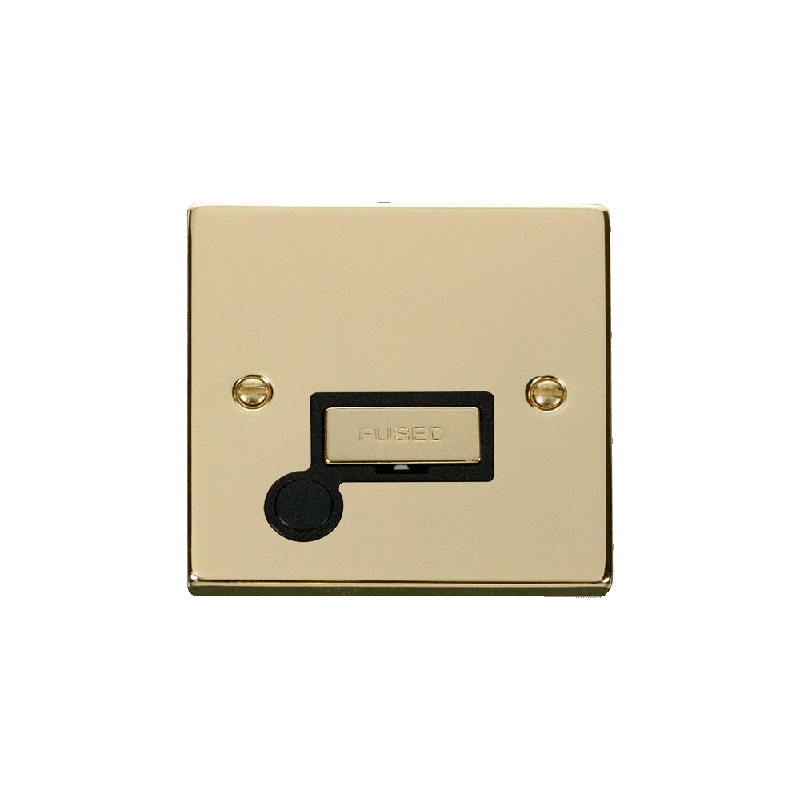 Click Deco 13A Fused 'Ingot' Connection Unit With Flex Outlet Polished Brass Insert Black