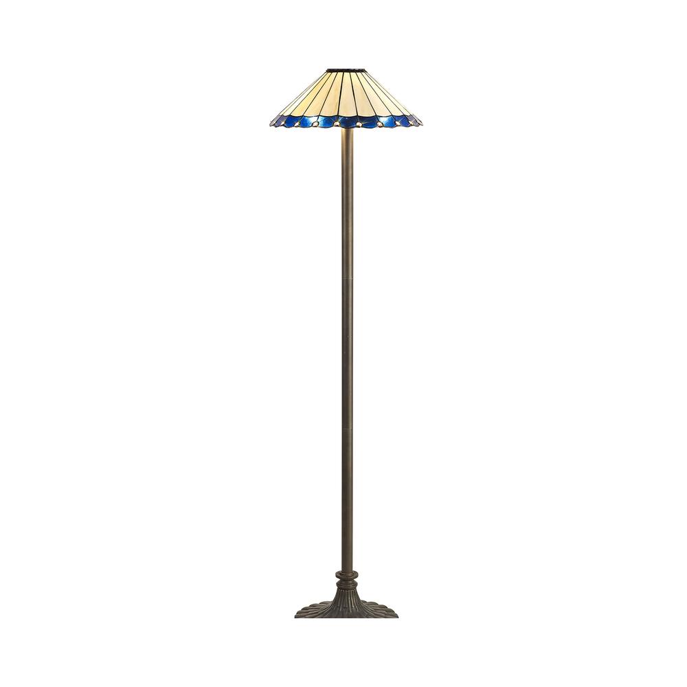 Luxuria Sleek 2 Light Stepped Design Floor Lamp E27 With 40cm Tiffany Shade Blue/Cream/Crystal/Aged Antique Brass