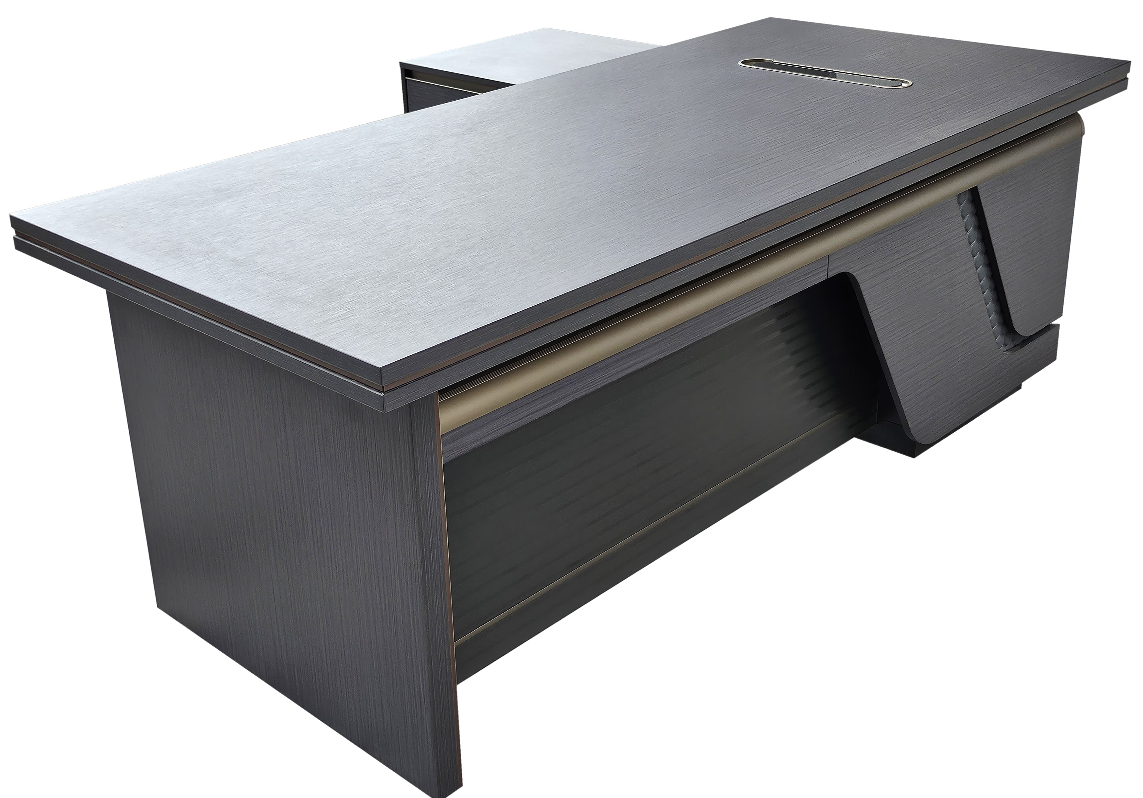 Suppliers Of Modern Grey Oak Executive Corner Office Desk with Full Desktop and Brass Detailing - 2000mm - BP60-D07 North Yourkshire