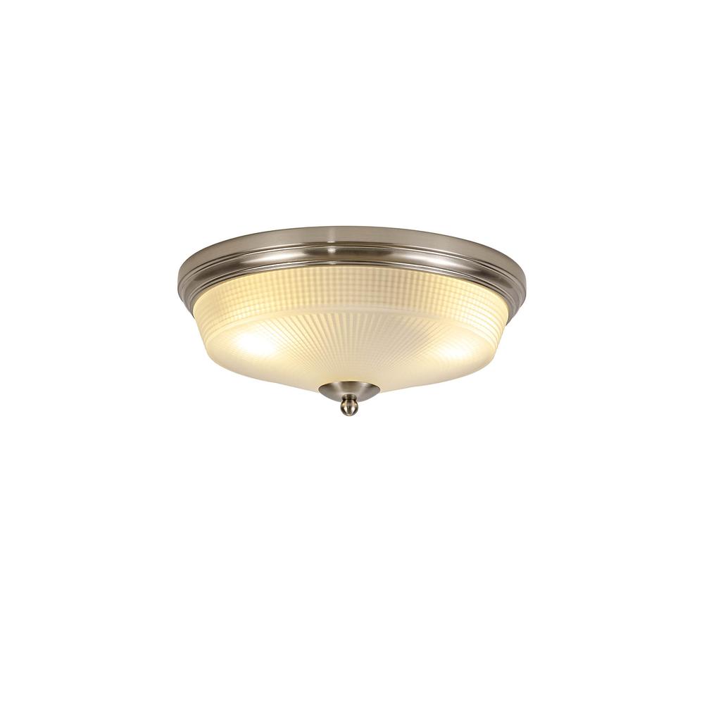 Luxuria Toussenel 34cm 2 Light E27 Flush Ceiling Light Satin Nickel/Frosted Glass