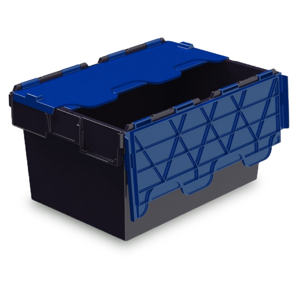 Attached Lid Container 54 Litre - Black/Blue