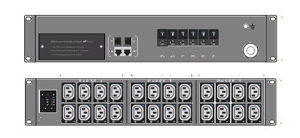 AH-HP24C13-32A-WSi/CR_EN/2B-1 Austin Hughes 3 Phase, Switched & Monitored Skts, Horizontal, 24 x C13, 32A, MCB, 2m, 60309