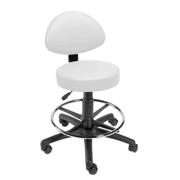 Gas Lift Examination Stool with Back Rest and Foot Ring - White