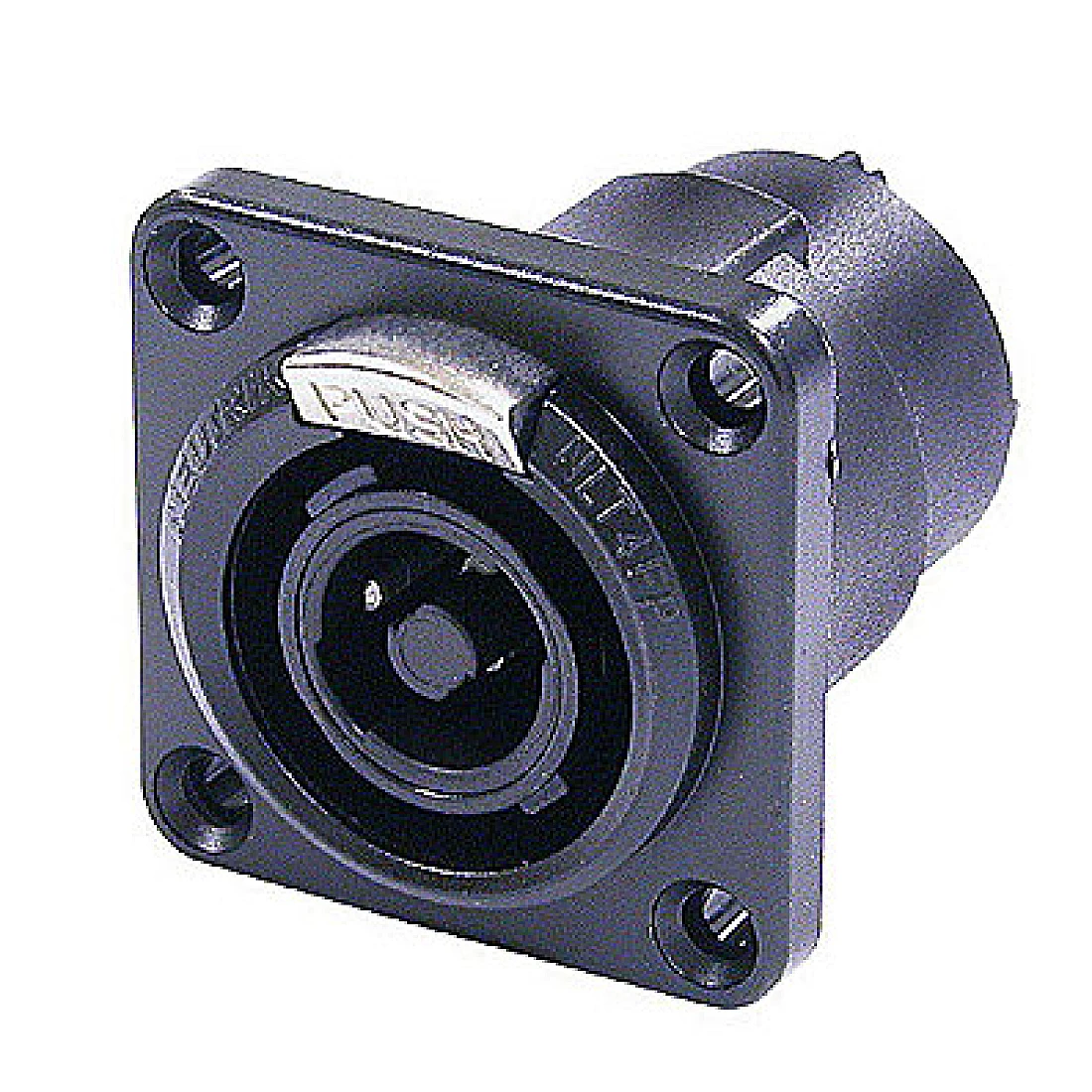 4 pole female chassis connector, black-chrome metal housing, solder contacts