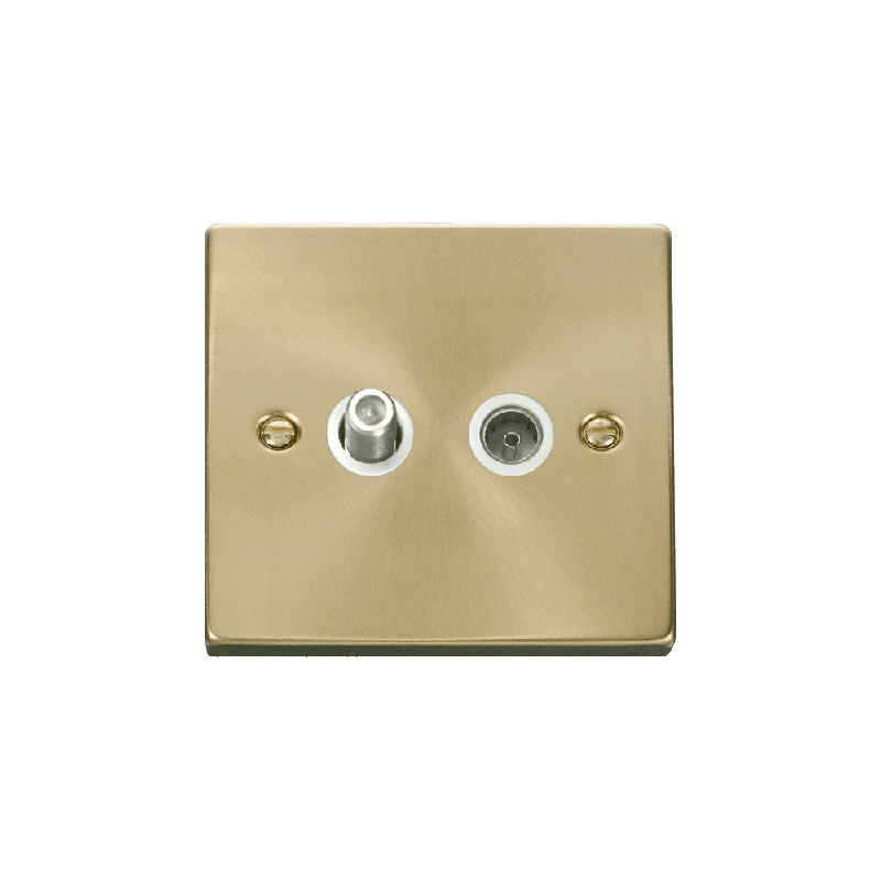 Click Deco 1G Non-Isolated Satellite and Coaxial Socket Outlet Satin Brass Insert White