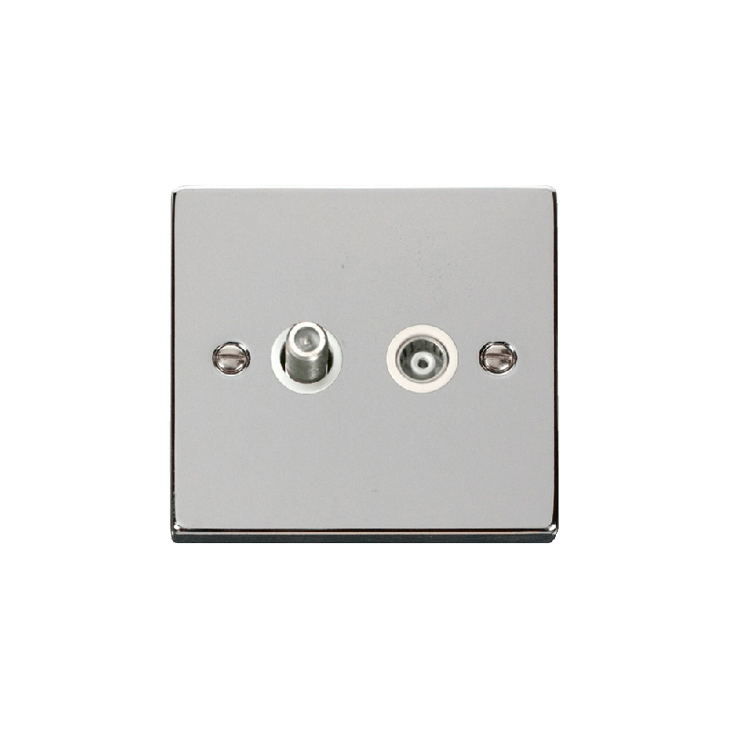 Click Deco 1 Gang Isolated Satellite & Isolated Coaxial Socket Outlet Polished Chrome Insert White