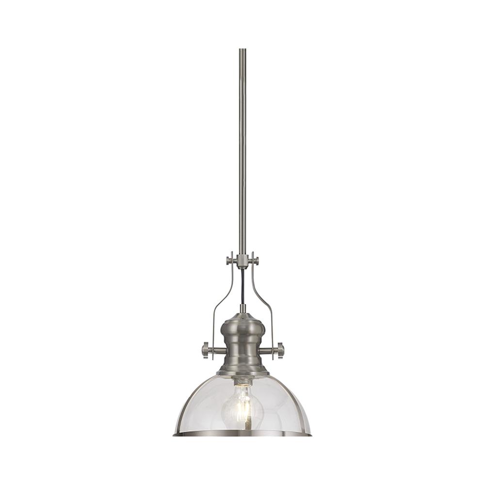 Luxuria Serena Pendant Light E27 Satin Nickel With Round 30cm Satin Nickel / Clear Glass Shade