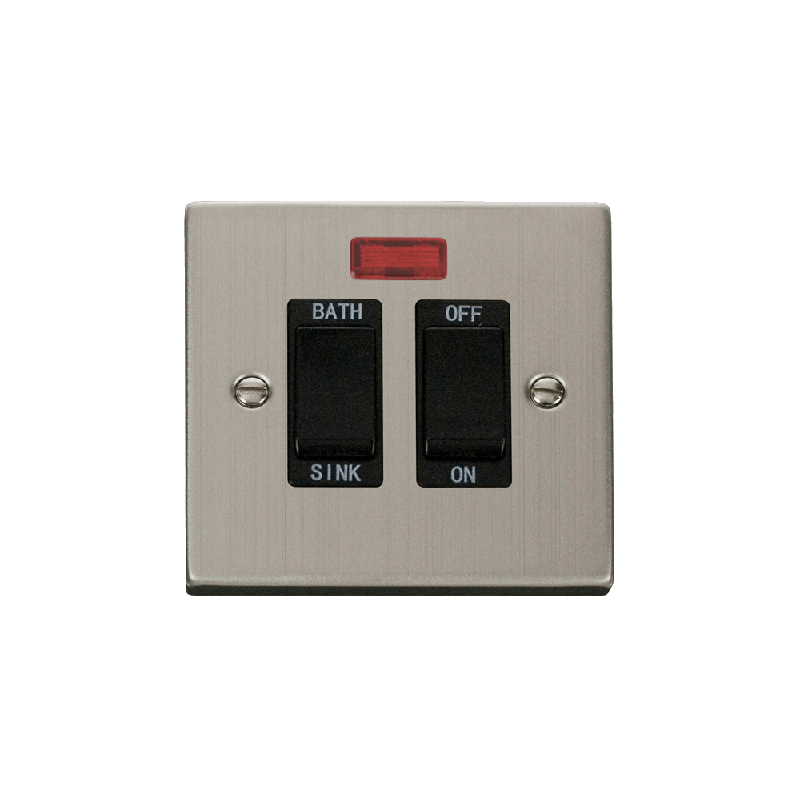 Click Deco 20A DP Sink/Bath Switch with Neon Stainless Steel Insert Black