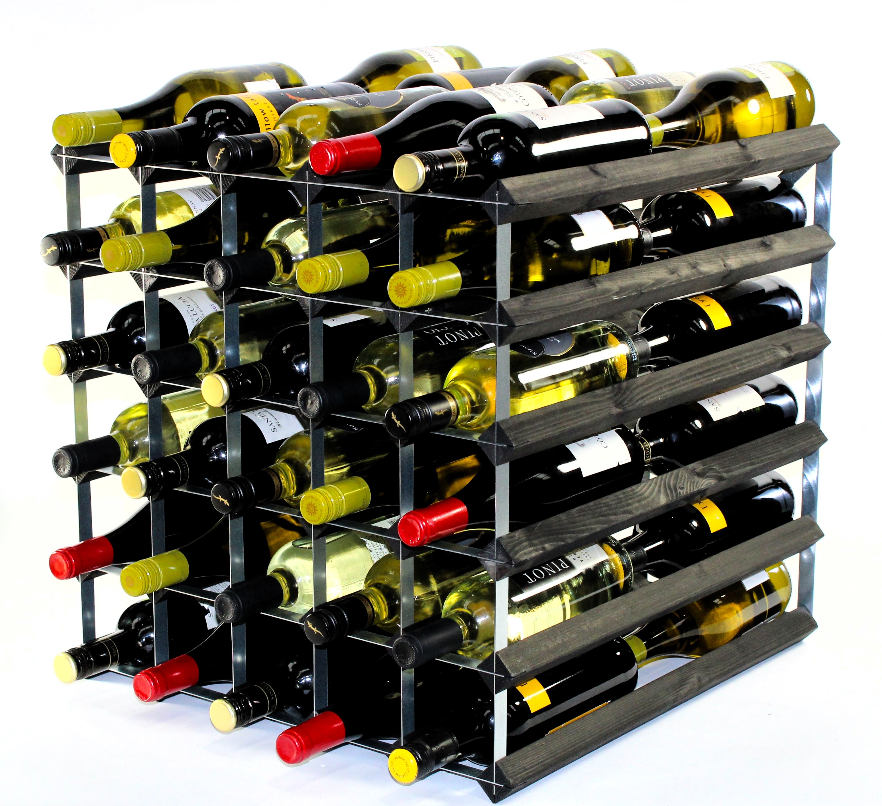 Double depth 60 bottle wine rack - Black stain wood - Galvanised metal