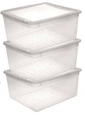 Pack of 3 x 18 Litre Small Clear Plastic Storage Box with Air Control System